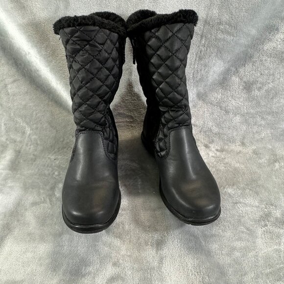 TOTES Women boots 7 Jade Black Waterproof Double Zip Snow Boots Fur Lined - Picture 12 of 16